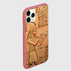 Чехол iPhone 11 Pro матовый Фараон со смартфоном египетский барельеф, цвет: 3D-малиновый — фото 2