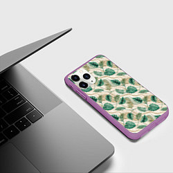 Чехол iPhone 11 Pro матовый Листья монстеры на мраморном фоне, цвет: 3D-фиолетовый — фото 2
