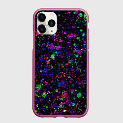 Чехол iPhone 11 Pro матовый Чёрный с разноцветными брызгами, цвет: 3D-малиновый