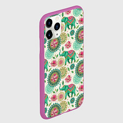 Чехол iPhone 11 Pro матовый Слоны и мандалы паттерн в индийской стилистике, цвет: 3D-фиолетовый — фото 2
