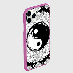 Чехол iPhone 11 Pro матовый Инь янь цветы с котами, цвет: 3D-фиолетовый — фото 2