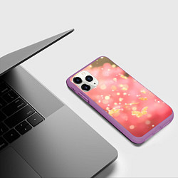 Чехол iPhone 11 Pro матовый Желтые блестки на розовой текстуре, цвет: 3D-фиолетовый — фото 2