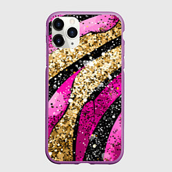 Чехол iPhone 11 Pro матовый Розовые и золотые полосы - текстура, цвет: 3D-фиолетовый