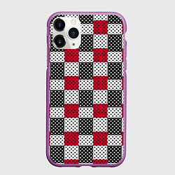 Чехол iPhone 11 Pro матовый Черно-красный с белым пэчворк в горошек, цвет: 3D-фиолетовый