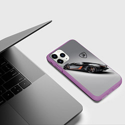 Чехол iPhone 11 Pro матовый Lamborghini - racing car, цвет: 3D-фиолетовый — фото 2