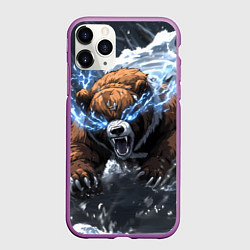 Чехол iPhone 11 Pro матовый Медведь в молниях и облаках, цвет: 3D-фиолетовый