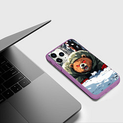 Чехол iPhone 11 Pro матовый Злой медведь с красными глазами, цвет: 3D-фиолетовый — фото 2