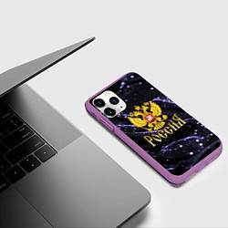 Чехол iPhone 11 Pro матовый Герб России и фиолетовые блестки, цвет: 3D-фиолетовый — фото 2
