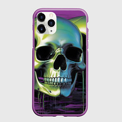 Чехол iPhone 11 Pro матовый Черепа отливающие неоном, цвет: 3D-фиолетовый