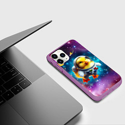 Чехол iPhone 11 Pro матовый Прикольный утёнок бравый космонавт - нейроарт, цвет: 3D-фиолетовый — фото 2