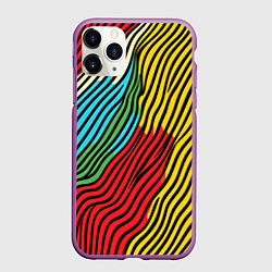 Чехол iPhone 11 Pro матовый Абстрактные цветные линии, цвет: 3D-фиолетовый