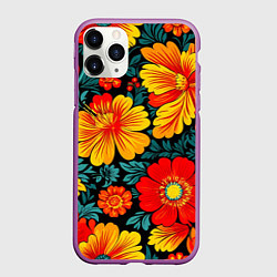 Чехол iPhone 11 Pro матовый Русская хохлома с цветами