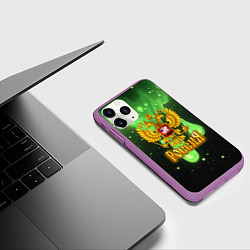 Чехол iPhone 11 Pro матовый Герб России - неоновый фон, цвет: 3D-фиолетовый — фото 2