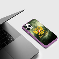 Чехол iPhone 11 Pro матовый Россия - герб на зеленом фоне, цвет: 3D-фиолетовый — фото 2