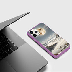 Чехол iPhone 11 Pro матовый Луна и горы, цвет: 3D-фиолетовый — фото 2