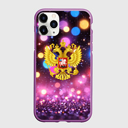 Чехол iPhone 11 Pro матовый Герб России на фоне бокке, цвет: 3D-фиолетовый