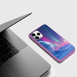 Чехол iPhone 11 Pro матовый Неоновый космос северного сияния, цвет: 3D-фиолетовый — фото 2
