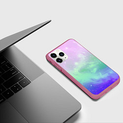 Чехол iPhone 11 Pro матовый Космический бледный розово-синий, цвет: 3D-малиновый — фото 2