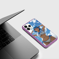 Чехол iPhone 11 Pro матовый Девушка с синими волосами на фоне неба, цвет: 3D-фиолетовый — фото 2