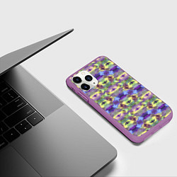 Чехол iPhone 11 Pro матовый Неоновый акварельный орнамент икат, цвет: 3D-фиолетовый — фото 2