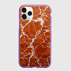 Чехол iPhone 11 Pro матовый Темно-оранжевый мрамор, цвет: 3D-фиолетовый