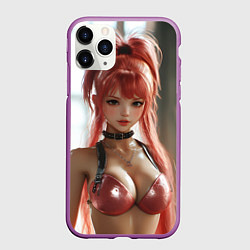 Чехол iPhone 11 Pro матовый Рыжая девушка с большой грудью, цвет: 3D-фиолетовый