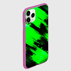Чехол iPhone 11 Pro матовый Зеленые мазки краски на черном, цвет: 3D-фиолетовый — фото 2