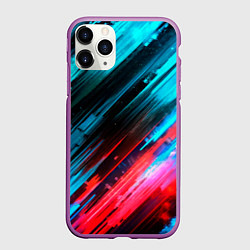 Чехол iPhone 11 Pro матовый Синяя и красная краска на черном, цвет: 3D-фиолетовый