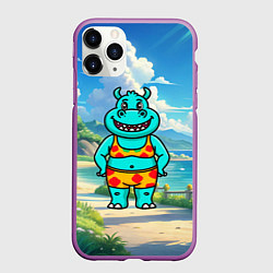 Чехол iPhone 11 Pro матовый Бегемот в купальнике, цвет: 3D-фиолетовый