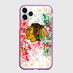 Чехол iPhone 11 Pro матовый Chicago Blackhawks NHL white, цвет: 3D-фиолетовый