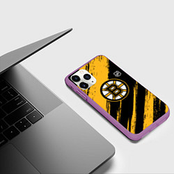 Чехол iPhone 11 Pro матовый Бостон Брюинз - брызги краски, цвет: 3D-фиолетовый — фото 2