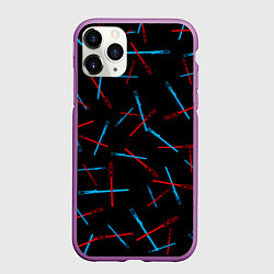 Чехол iPhone 11 Pro матовый Паттерн из световых мечей, цвет: 3D-фиолетовый