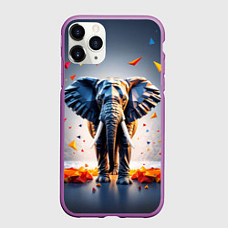 Чехол iPhone 11 Pro матовый Геометрический слон и цветные полигоны, цвет: 3D-фиолетовый