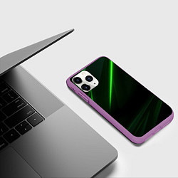 Чехол iPhone 11 Pro матовый Зеленая текстура с неоновыми линиями, цвет: 3D-фиолетовый — фото 2