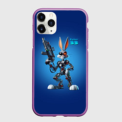 Чехол iPhone 11 Pro матовый Cyborg Bugs Bunny with a gun - ai art fantasy, цвет: 3D-фиолетовый