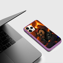 Чехол iPhone 11 Pro матовый Медведь панк в косухе, цвет: 3D-фиолетовый — фото 2