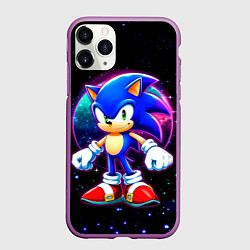 Чехол iPhone 11 Pro матовый Соник в космосе, цвет: 3D-фиолетовый