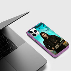 Чехол iPhone 11 Pro матовый Bones держит бензопилу, цвет: 3D-фиолетовый — фото 2
