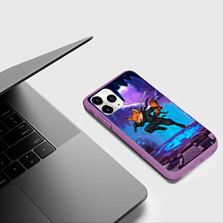 Чехол iPhone 11 Pro матовый Лис ниндзя в прыжке, цвет: 3D-фиолетовый — фото 2