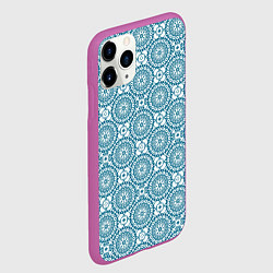 Чехол iPhone 11 Pro матовый Бело - голубой ажурный кружевной узор ретро, цвет: 3D-фиолетовый — фото 2
