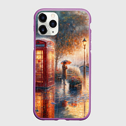 Чехол iPhone 11 Pro матовый Красная телефонная будка на набережной, цвет: 3D-фиолетовый