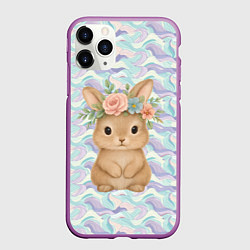 Чехол iPhone 11 Pro матовый Зайчик с венком из цветов на голове, цвет: 3D-фиолетовый