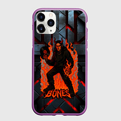 Чехол iPhone 11 Pro матовый Bones в стиле дьявола с пластинкой, цвет: 3D-фиолетовый