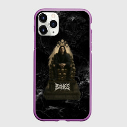 Чехол iPhone 11 Pro матовый Bones сидит на троне из черепов, цвет: 3D-фиолетовый