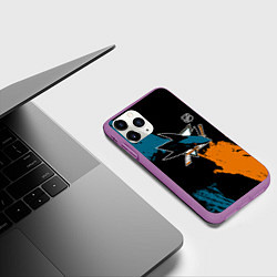 Чехол iPhone 11 Pro матовый Сан Хосе Шаркс - два цвета, цвет: 3D-фиолетовый — фото 2