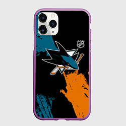 Чехол iPhone 11 Pro матовый Сан Хосе Шаркс - два цвета, цвет: 3D-фиолетовый