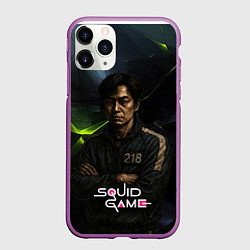 Чехол iPhone 11 Pro матовый Игра в кальмара - игрок 218 скрещивает руки, цвет: 3D-фиолетовый