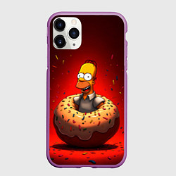 Чехол iPhone 11 Pro матовый Гомер в пончике, цвет: 3D-фиолетовый