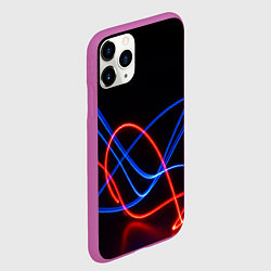 Чехол iPhone 11 Pro матовый Красно синие неоновые линии на черном фоне, цвет: 3D-фиолетовый — фото 2