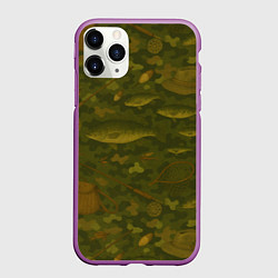 Чехол iPhone 11 Pro матовый Рыбалка - Камуфляж, цвет: 3D-фиолетовый